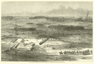 Szakszervezeti és Konföderációs munkák Pétervártól délnyugatra, a jelzőállomástól, 1865. március alkotó: American School