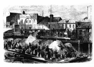 A csavargók rongyokat szednek eladásra a New York-i Beach Street szeméttelepről, 1870 körül alkotó: American School