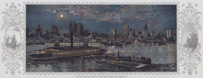 A Manhattan-sziget látképe éjszaka, egy Jersey City-i komphajóról (színes lithó) alkotó: American School