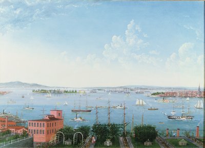 Kilátás a New York-i kikötőre a Brooklyn Heightsről, 1860 körül (olaj, vászon) alkotó: American School