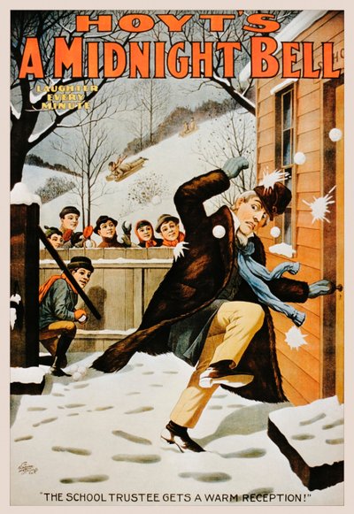 Vintage poszter fiúkról, akik hógolyókkal dobálják az embert, 1890-99 alkotó: American School