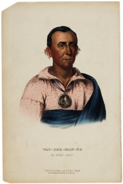 Wat-Che-Mon-Ne, Ioway főnöke, J. T. Bowen nyomat, illusztrációja Thomas L. McKenney és James Hall Az észak-amerikai indián törzsek történetéből, 1842-70 alkotó: American School
