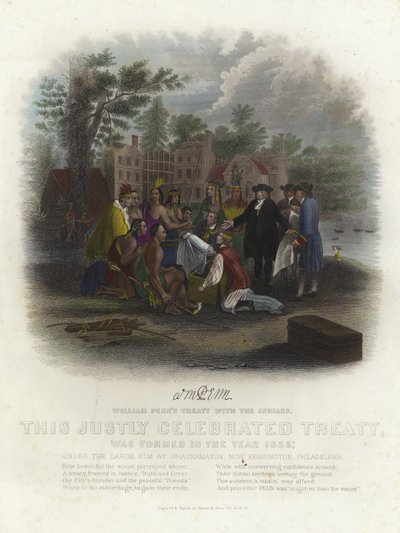 William Penn szerződése az indiánokkal (színes metszet) alkotó: American School