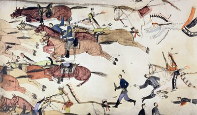 Little Bighorn-i csata, Montana, USA, 1876. június 25-26. c1900 alkotó: Amos Bad Heart Buffalo