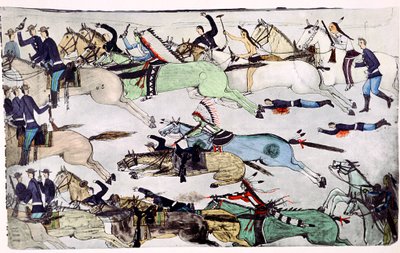 Battle of the Little Big Horn, Montana, USA, 1876. június 25-26., 1900 alkotó: Amos Bad Heart Buffalo