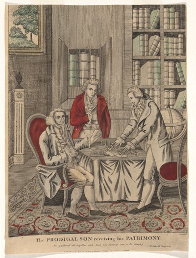 A tékozló fiú megkapja örökségét (összegyűlt, és egy messzi országba utazott – Szent Lukács 15, 13v. fejezet) alkotó: Amos Doolittle