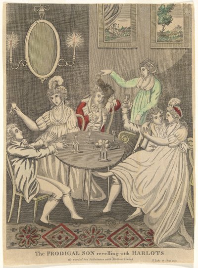 A tékozló fiú felidézi a szajhákkal (Elpazarolta az anyagát a Riotous [sic] Living-el – Szent Lukács 15, 13v. fejezet) alkotó: Amos Doolittle