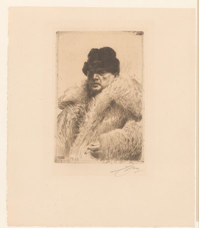 Önarckép szőrmével és kalappal alkotó: Anders Leonard Zorn (signed by artist)