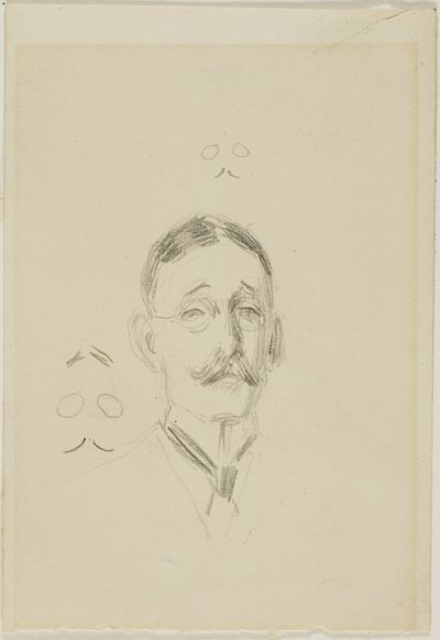 Egy szemüveges férfi feje két vázlattal alkotó: Anders Zorn