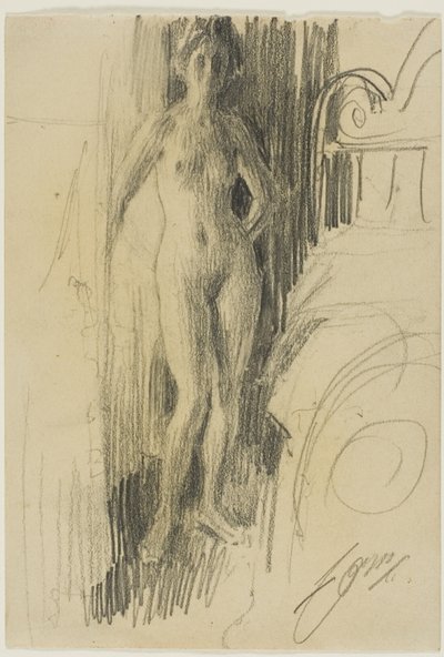 Ágy mellett álló meztelen figura alkotó: Anders Leonard Zorn