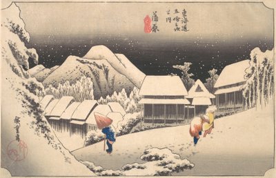 Egy havas este a kambarai állomáson, kb. 1833-34., kb. 1833-34. alkotó: Ando Hiroshige