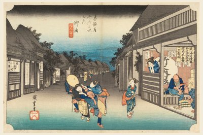 Goyu, utazókat fogva tartó nők, a Tokaido út ötvenhárom állomásán (Tokaido Gojusan Tsugi-no Uchi) alkotó: Ando Hiroshige