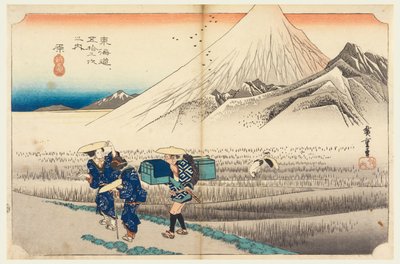 Hara, Fuji hajnalban, a Tokaido út ötvenhárom állomásán (Tokaido Gojusan Tsugi-no Uchi) alkotó: Ando Hiroshige