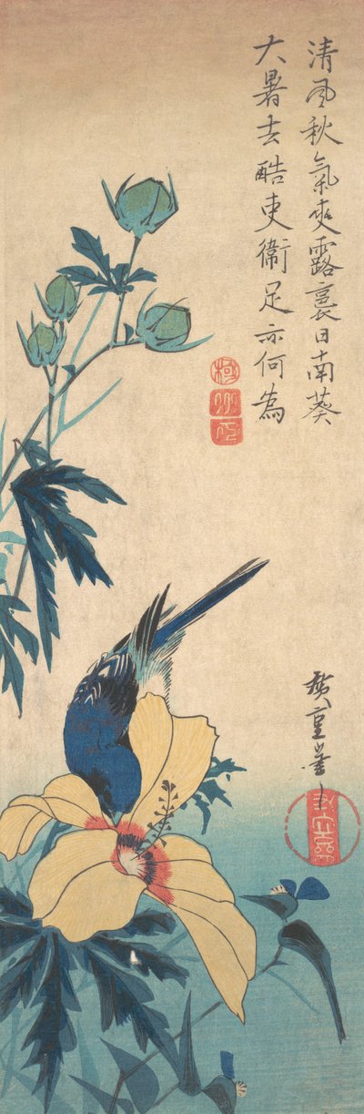 Hibiszkusz és kékmadár, kb. 1832., kb. 1832. alkotó: Ando Hiroshige