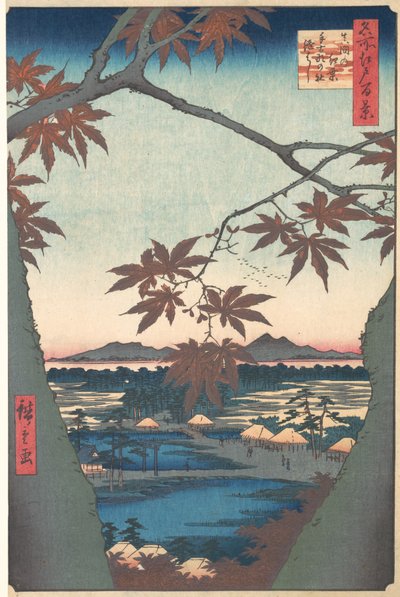 Maples at Mama, a One Hundred Famous Views of Edo sorozatból, kb. 1857., kb. 1857. alkotó: Ando Hiroshige