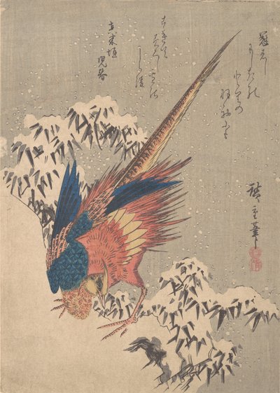 Fácán hóterhelt bambusz között a domboldalon, kb. 1840., kb. 1840. alkotó: Ando Hiroshige