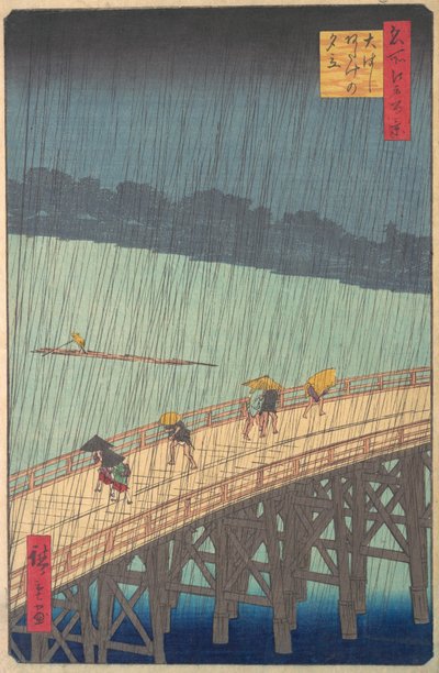 Sudden Shower over Shin-Ohashi Bridge and Atake Ohashi Atake no yudachi, from the series..., 1857. alkotó: Ando Hiroshige