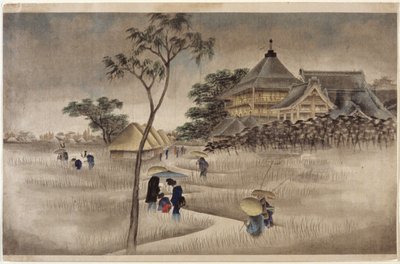 (Nagy épület, alul kunyhók) (Ugyanaz, mint 17.218) alkotó: Ando or Utagawa Hiroshige