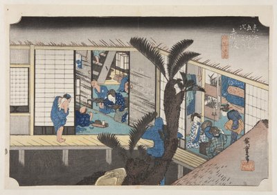 Akasaka: fogadó szolgálólányokkal (Akasaka, ryosha sh?fu no zu) (színes fatömbnyomat) alkotó: Ando or Utagawa Hiroshige