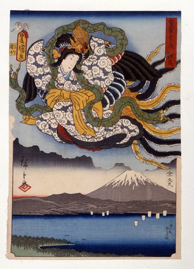 Amaterasu, a Nap istennője a Fuji-hegyen alkotó: Ando or Utagawa Hiroshige
