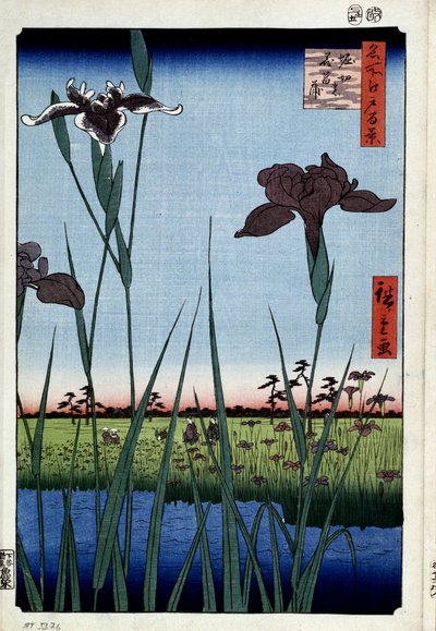 ""Edo száz híres képe"" : ""írisz Horikirire" (Irises at Horikiri (Edo száz híres képe) Utagawa Hiroshige (1797-1858) japán nyomtatványa 1856-1858 Szentpétervári Ermitázs Múzeum alkotó: Ando or Utagawa Hiroshige