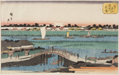 Teljesen virágzó cseresznyevirág a Sumida folyó mentén (Sumidagawa hanazakari) (színes fatömbnyomat) alkotó: Ando or Utagawa Hiroshige