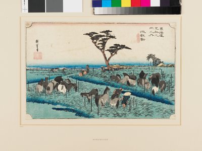 Chiryū: Chiryu: Nyár eleji lóvásár alkotó: Ando or Utagawa Hiroshige