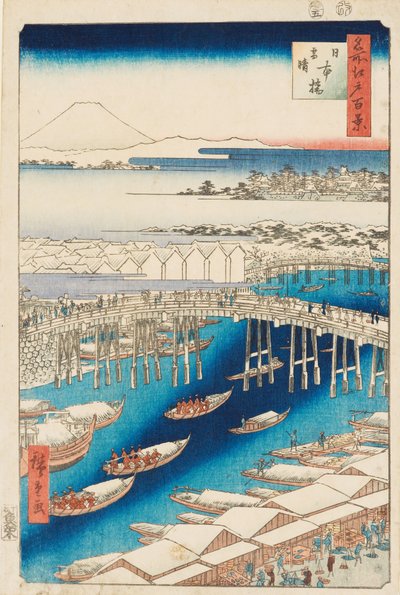 Tisztítás a hó után a Nihonbashi hídnál alkotó: Ando or Utagawa Hiroshige