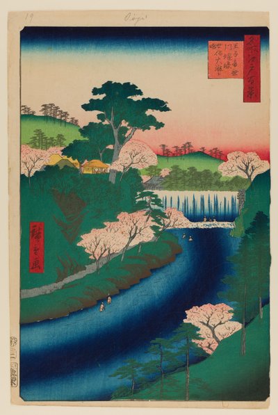 Gát az Otonashi folyónál, Ojinál alkotó: Ando or Utagawa Hiroshige