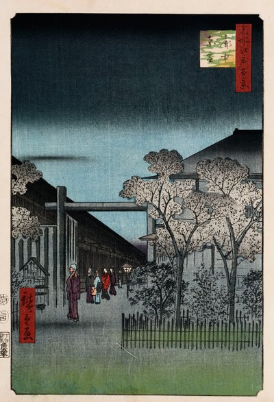 "Hajnal a Yoshiwarában", a "Száz kilátás az Edo híres helyeiről" sorozatból alkotó: Ando or Utagawa Hiroshige