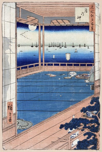 Japán nyomat: Holdfény. Sorozat száz híres nézet Edo. (Moonlight. One Hundred Famous Views Of Edo). Utagawa Hiroshige (1797-1858) alkotása, fametszet alkotó: Ando or Utagawa Hiroshige