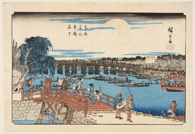 Tűzijáték a Rygoku hídnál (Ry?goku hanabi) (színes fatömbnyomat) alkotó: Ando or Utagawa Hiroshige