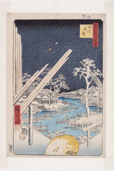 Fukagawa Lumberyards (Fukagawa Kiba) (színes fatömbnyomat) alkotó: Ando or Utagawa Hiroshige