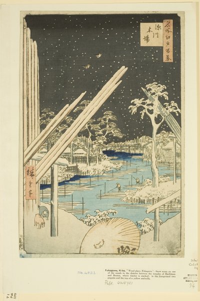 Fukagawa Lumberyards (Fukagawa Kiba) (színes fatömbnyomat) alkotó: Ando or Utagawa Hiroshige