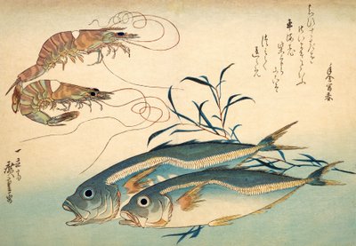 Japán fattyúmakréla és japán tigrisrák (színes fatömbnyomat) alkotó: Ando or Utagawa Hiroshige