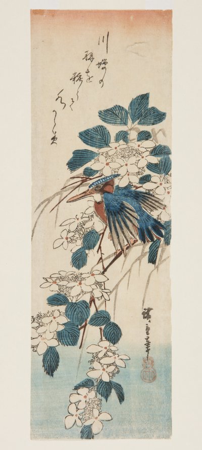 Jégmadár és Viburnum (színes fatömbnyomat) alkotó: Ando or Utagawa Hiroshige