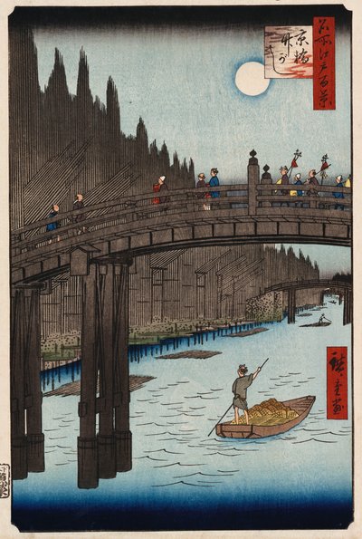 "Moon Viewing Pine, Ueno" a "Száz kilátás az Edo híres helyeiről" című filmből alkotó: Ando or Utagawa Hiroshige