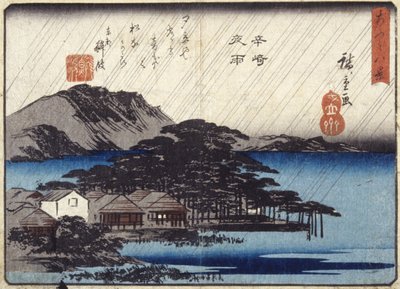 Night Rain At Karasaki (színes fatömbnyomat) alkotó: Ando or Utagawa Hiroshige
