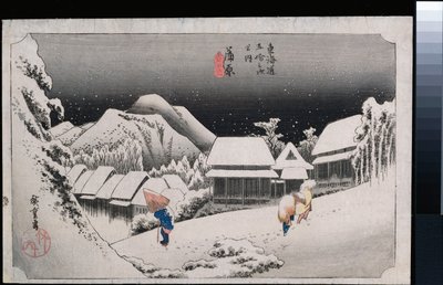 Éjszakai hó, Kambara", "A Tokaido ötvenhárom állomása" sorozatból alkotó: Ando or Utagawa Hiroshige
