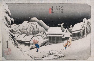 Éjszakai hó, Kambara, illusztráció az "Ötvenhárom állomás a Tokaidón" sorozatból, 1834-35 körül alkotó: Ando or Utagawa Hiroshige