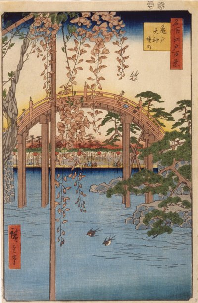 A kameidói Tenjin szentély körzetei (színes fatömbnyomat) alkotó: Ando or Utagawa Hiroshige