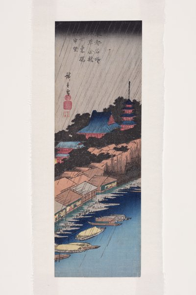 Eső a Kinry alatti Azuma hídnál? Éjszakai templom Asakusában (színes fatömbnyomat) alkotó: Ando or Utagawa Hiroshige