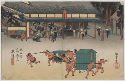 Pihenőhely Kago-Bearers számára alkotó: Ando or Utagawa Hiroshige