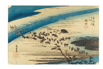Shimada: Az Oi folyó surugai partja a Tokaido ötvenhárom állomása című sorozatból, 1841-1843 körül (fametszet, papír). alkotó: Ando or Utagawa Hiroshige