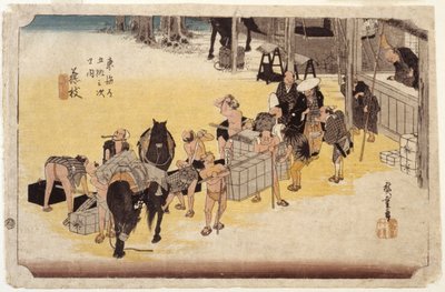 Station 23, Fujieda (színes fatömbnyomat) alkotó: Ando or Utagawa Hiroshige