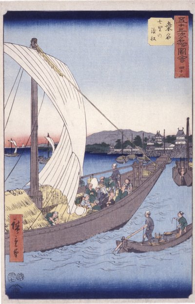 Station 43, Kuwana (színes fatömbnyomat) alkotó: Ando or Utagawa Hiroshige
