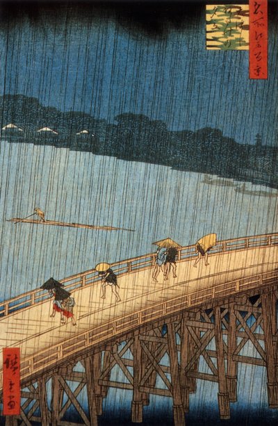 Sudden Shower (yudashi) on Ohashi Bridge, Japan, engraving by Ando Hiroshige alkotó: Ando or Utagawa Hiroshige