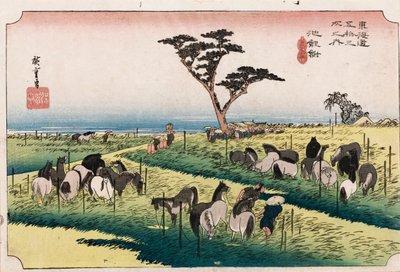 A lópiac a negyedik hónapban Chiryuban", a "The Fifty-Tree Stations of The Tokaido" sorozatból, 1834 körül alkotó: Ando or Utagawa Hiroshige