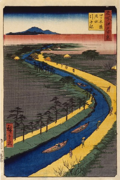 Vontatócsónakok a Yotsugid?ri-csatornán (színes fatömbnyomat) alkotó: Ando or Utagawa Hiroshige