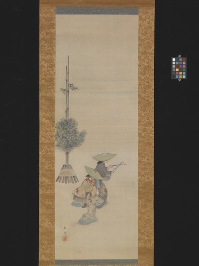 Két kalapos nő táncol (tinta és szín a selyemen) alkotó: Ando or Utagawa Hiroshige